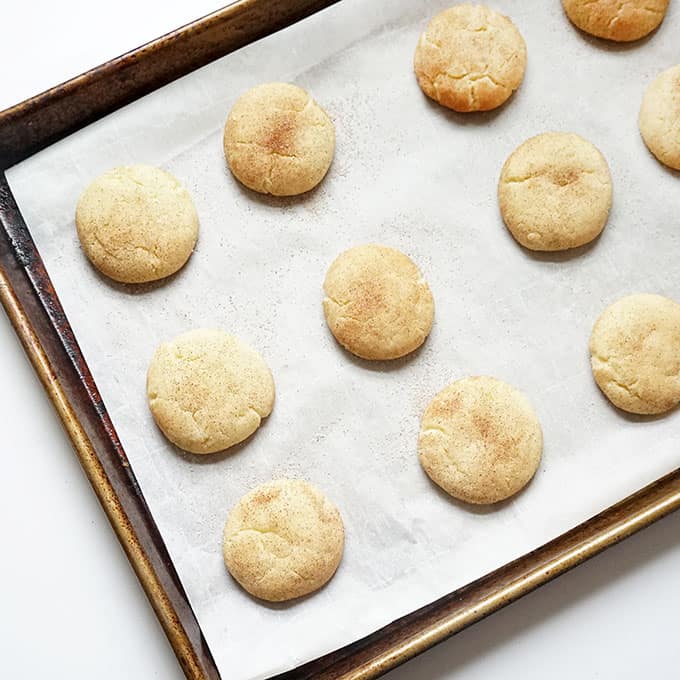 snickerdoodle cookies on baking tray