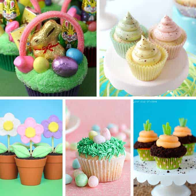 collage of easter cupcakes 