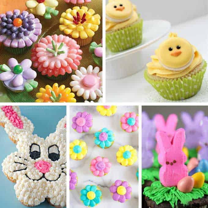 collage of easter cupcakes 