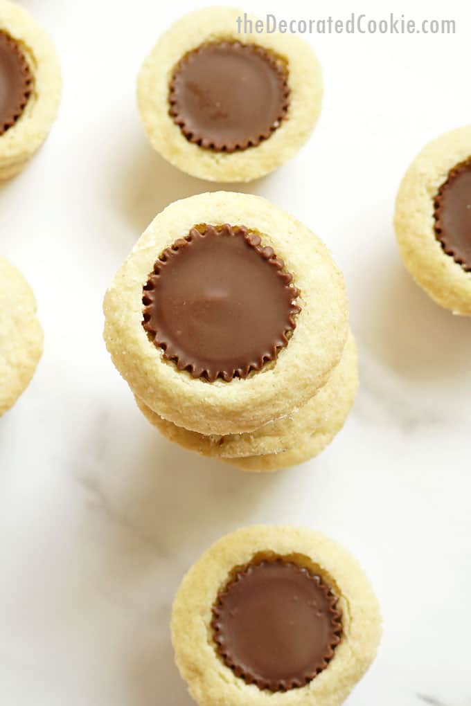 overhead view of gluten free sugar cookies with REese's peanut butter cups