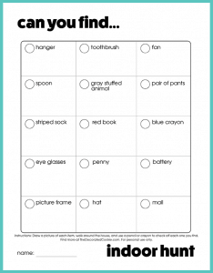 SCAVENGER HUNT PRINTABLES -- free printable ideas for kids