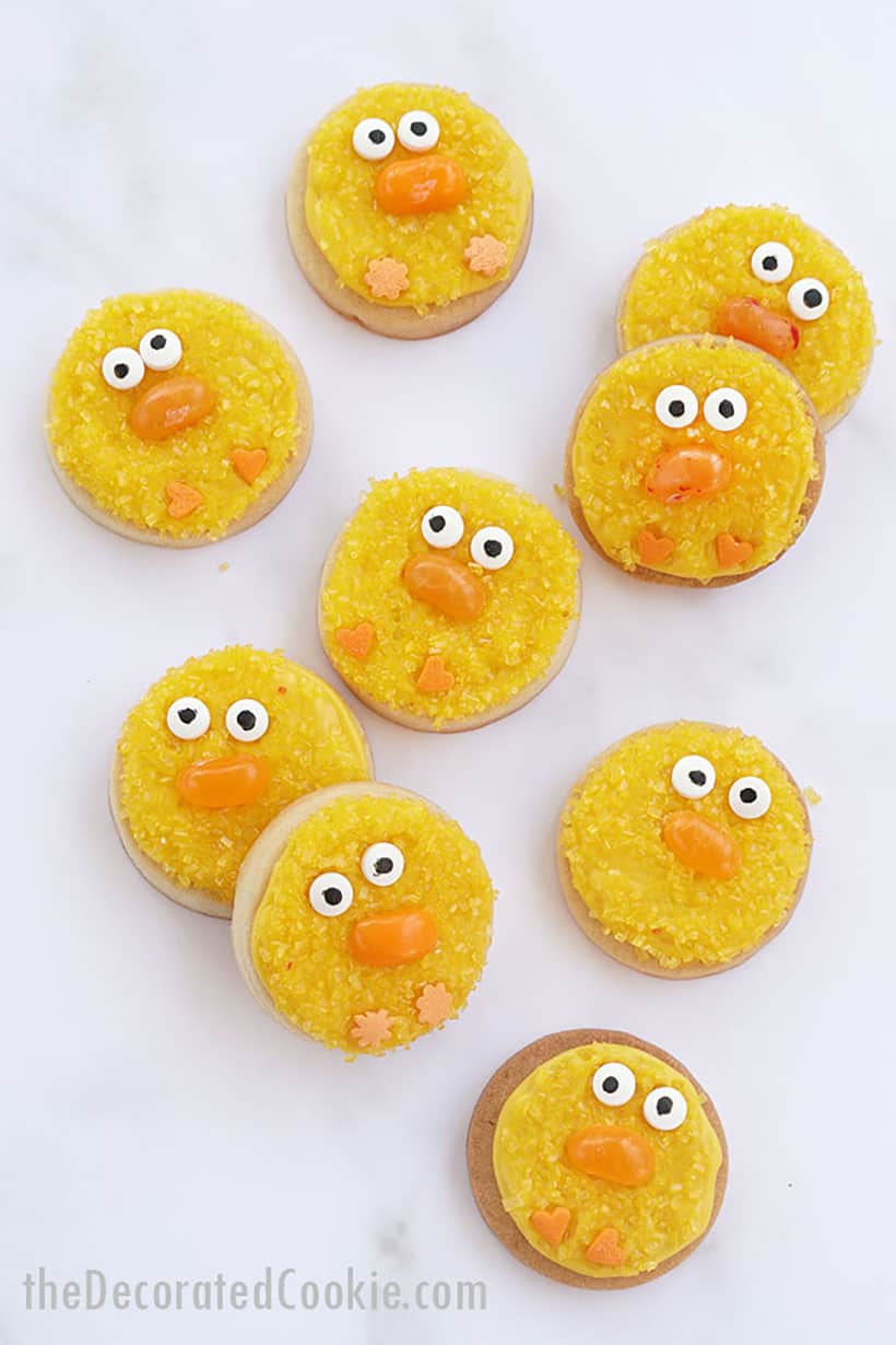 Easter chicks decorated cookies with yellow sprinkles 