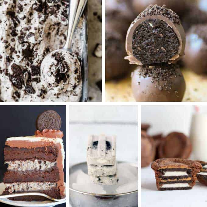 collage of oreo desserts 