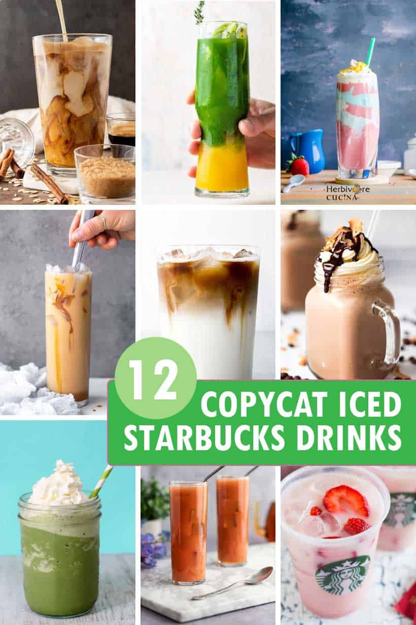 a collage of Starbucks iced drinks recipes