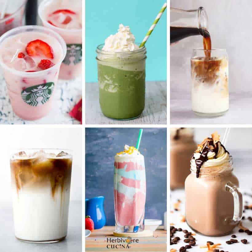 collage of Starbucks iced drinks recipes
