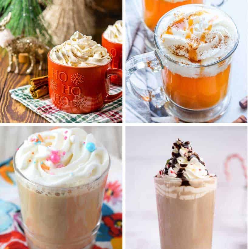 collage of Starbucks hot drinks recipes 